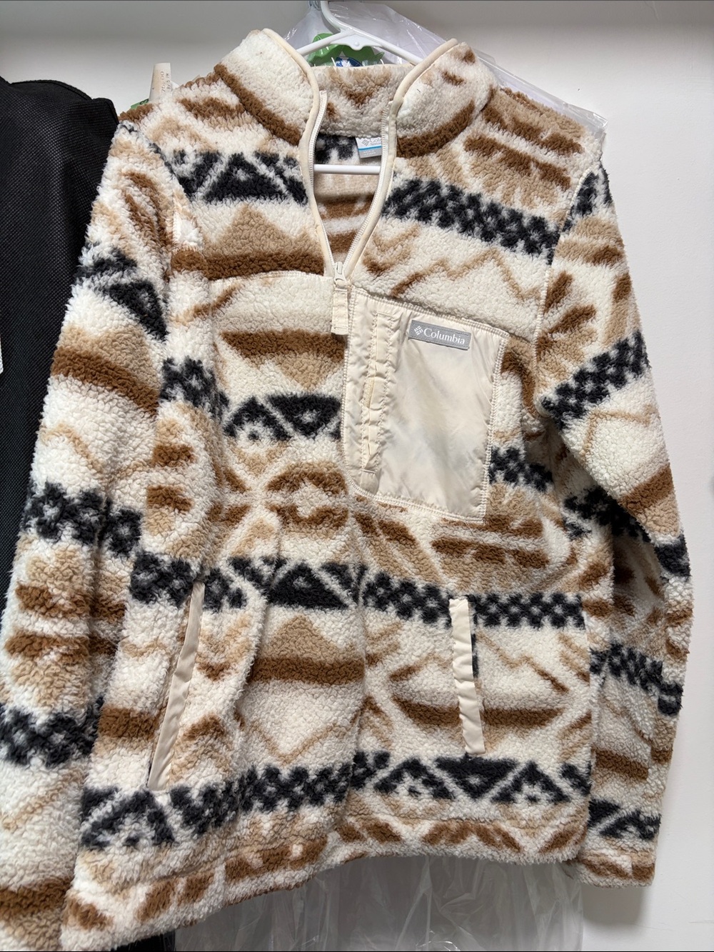 Columbia Cream, Brown & Black Sherpa Half-Zip Pullover